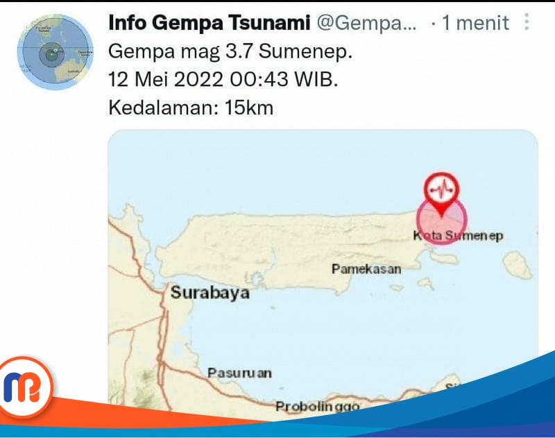 Titik pusat gempa yang terjadi di Kabupaten Sumenep Madura Jawa Timur