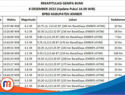 17 Kali Gempa Susulan di Jember tidak Berpotensi Tsunami