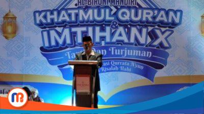 Ketua Umum MUI Sulsel Prof Dr KH Najmuddin H Abd Shafa, Lc., MA., dalam acara Khatamul Qur’an Imtihan ke-X SIT Al-Biruni Mandiri, Makassar, di Hotel The Rinra Makassar, pada Sabtu (4/3/2023)