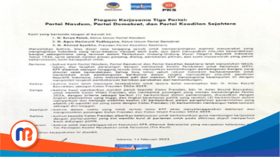 Piagam Kerjasama Tiga Partai: Partai NasDem, Partai Demokrat, dan Partai Keadilan Sejahtera