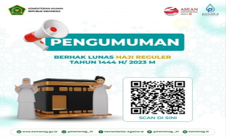 Pengumuman Kementerian Agama Republik Indonesia jemaah haji reguler yang berhak melunasi Bipih tahun 2023 (Sumber Foto: Kemenag RI, 2023).