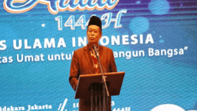 Wakil Ketua Umum Majelis Ulama Indonesia (MUI) K.H. Marsudi Syuhud dalam kegiatan Halal bi Halal MUI Pusat di Hotel Bidakari, Jakarta, Kamis (18/5/2023) (Sumber foto: MUIDigital, 2023).