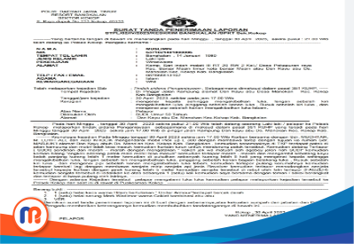 Surat Tanda Penerimaan Laporan STPL/02/IV/2023/RESKRIM BANGKALAN/SPKT Sek.Kokop (Sumber foto: Polsek Kokop, 2023).