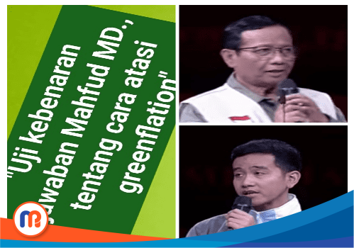 Mahfud MD., dan Gibran yang memperdebatkan cara mengatasi greenfaltion dalam Debat Keempat Pilpres 2024, pada Minggu, 21 Januari 2024