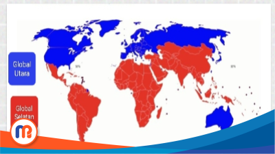 Peta negara-negara di kawasan Selatan Dunia dan negara-negara di kawasan Utara Dunia (Dok. Madurapers, 2024).