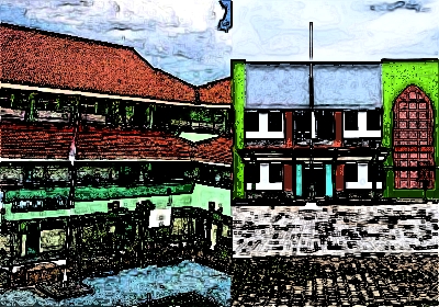 Ilustrasi gedung sekolah dan madrasah di Indonesia