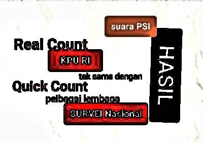 Ilustrasi perbedaan perolehan suara PSI hasil real count KPU RI dan quick count pelbagai lembaga survei nasional