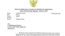 Surat Pemanggilan Sidang MKD DPR RI Nomor: 743/PW.09/12/2024 dengan agenda sidang meminta keterangan dari Rieke Diah Pitaloka sebagai teradu pada Senin, 30 Desember 2024