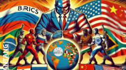 Foto ilustrasi tentang perkembangan terkini BRICS sebagai tantangan dominasi atau hegemoni Amerika Serikat dan sekutunya dalam tatanan ekonomi, politik, militer, dan teknologi dunia internasional