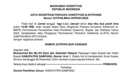 Akta registrasi gugatan Paslon Mandat dari Mahkamah Konstitusi Republik Indonesia (MK RI)