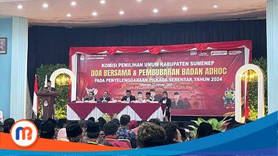 Ketua KPU Kabupaten Sumenep, Nurus Syamsi saat memberikan sambutan pada acara Doa Bersama dan Pembubaran Badan Adhoc Pemilihan Kepala Daerah (Pilkada) Serentak 2024 pada Senin (27/01/2025)