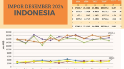 Perkembangan Impor Indonesia di bulan Desember tahun 2024 naik signifikan menurut data Badan Pusat Statistik (BPS)