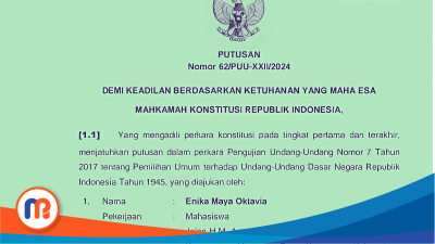 Putusan MK Nomor 62/PUU-XXII/2024 menghapus ambang batas pencalonan presiden atau presidential threshold 20 persen, yang tercantum dalam Pasal 222 UU Pemilu