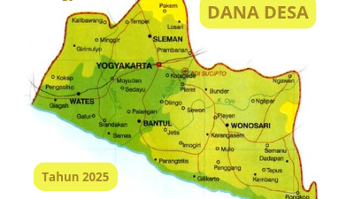 Ilustrasi peta wilayah Provinsi Daerah Istimewa (DI) Yogyakarta yang akan menerima Dana Desa dari pemerintah pada tahun anggaran 2025