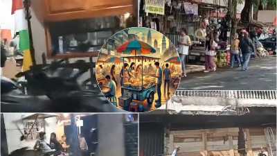 Foto kolase pedagang kaki lima (PKL) di perkotaan, yang memberikan manfaat ekonomi sekaligus dilema bagi pemerintah terkait dengan masalah ketertiban lingkungan