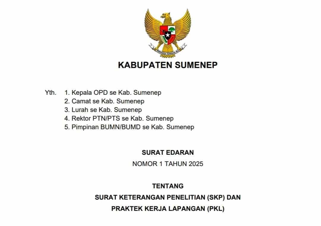 Surat Edaran Nomor 1 Tahun 2025 tentang Surat Keterangan Penelitian (SKP) dan Praktek Kerja Lapangan (PKL)