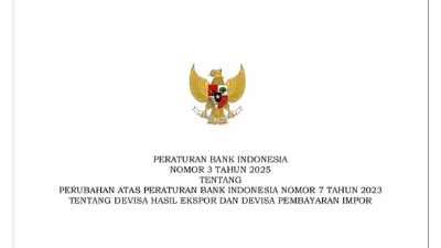 Peraturan Bank Indonesia (PBI) Nomor 3 Tahun 2025 tentang Perubahan atas Peraturan Bank Indonesia Nomor 7 Tahun 2023 tentang Devisa Hasil Ekspor (DHE) dan Devisa Pembayaran Impor (DPI), yang diberlakukan pada 1 Maret 2025