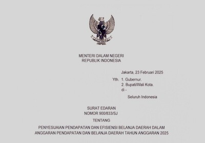 Surat Edaran Menteri Dalam Negeri Nomor 900/833/SJ tentang tentang Penyesuaian Pendapatan dan Efisiensi Belanja Daerah dalam Anggaran Pendapatan dan Belanja Daerah (APBD) Tahun Anggaran (TA) 2025