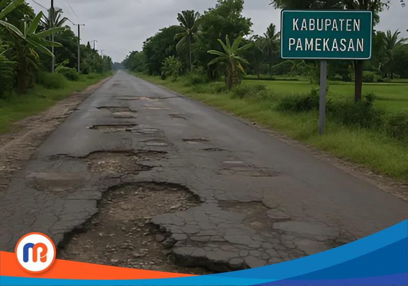 Salah satu contoh diantara kondisi jalan kabupaten di Kabupaten Pamekasan yang mengalami rusak/rusak berat