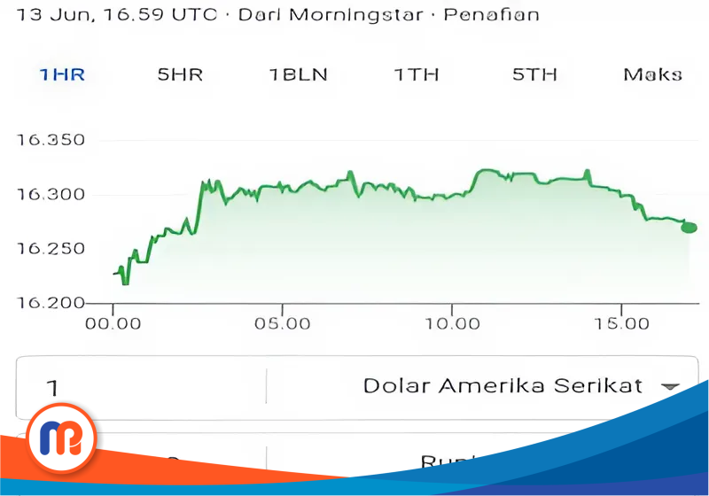 Tangkapan layar nilai tukar Rupiah terhadap dolar AS per hari 13 Juni 2025