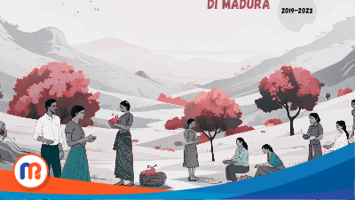 Ilustrasi ketimpangan gender di Pulau Madura tahun 2019-2023. BPS Jatim mencatat polanya tak stabil, dimana Pamekasan konsisten di angka tertinggi, sedangkan Sumenep bergeser ke angka paling rendah pada tahun 2023.