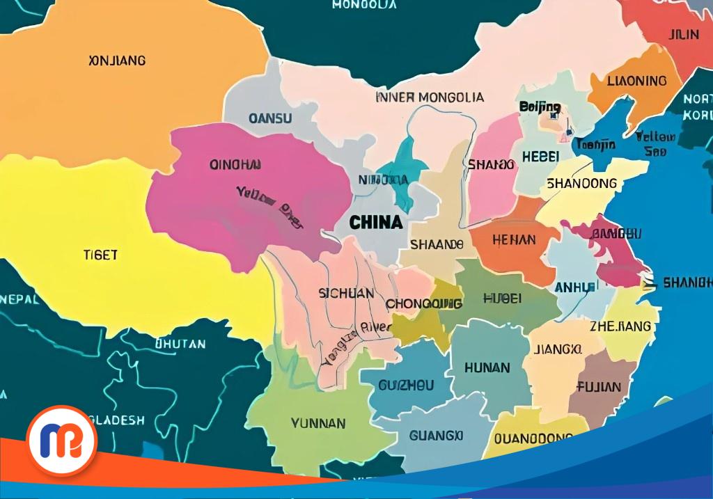 Peta wilayah Tiongkok dan Taiwan. Pemerintah Tiongkok menegaskan klaimnya bahwa Taiwan merupakan bagian tak terpisahkan dari kedaulatannya—sebuah isu geopolitik yang terus memicu ketegangan regional dan internasional.