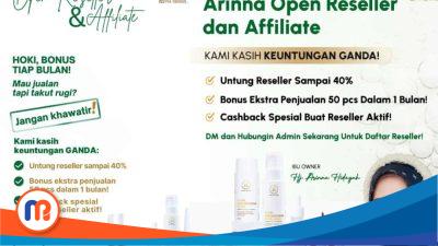 Brosur Arinna Hidayah Skincare dengan program Open Reseller dan Affiliate