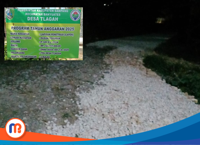 Tampak pengerjaan proyek lapen di Dusun Toguran, Desa Tlagah, Sampang, yang tidak sesuai spek karena tidak menggunakan batu 3-5