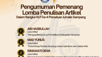 Pamflet pengumuman pemenang lomba artikel dalam rangka HUT ke-4 PJS