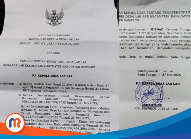 SK Pemecatan sekdes larlar