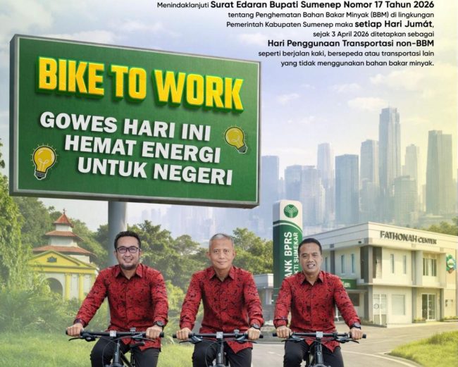 Pamflet PT BPRS Bhakti Sumekar (Perseroda) gerakan Bike to Work atau bersepeda ke tempat kerja bagi para pegawainya setiap hari Jumat